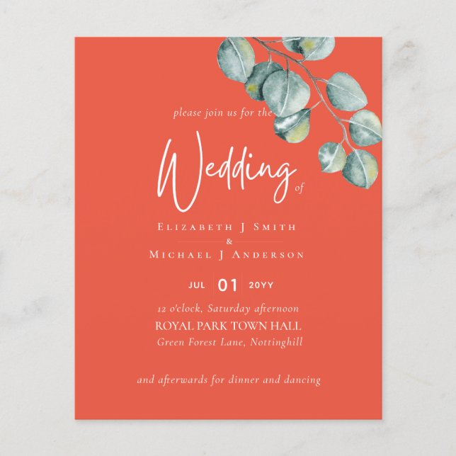 Crear su propio NARANJA Eucalyptus Boda Flyer (Frente)