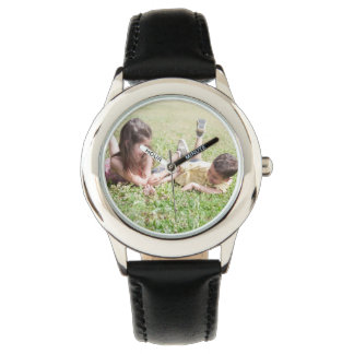 Crear su propio reloj de cuero negro Personalizado