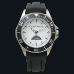 Crear un reloj de marcado personalizado con el log<br><div class="desc">Cree un reloj de marcado personalizado con el logotipo de pico de montaña. Tipografía elegante con rayas simples dial e icono. Idea de regalo de Guay para hombres en cumpleaños, día del padre, Navidades, etc. Diseño en blanco y negro con color de fondo personalizado. Ideal para papá, padre, hijo, marido,...</div>