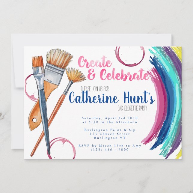 Crear y celebrar la invitación de Fiesta de pintur (Anverso)