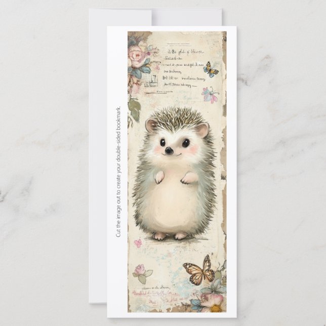 Create Your Own Adorable Hedgehog Bookmark Card (Anverso)