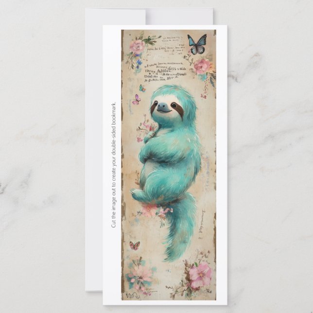 Create Your Own Baby Teal Sloth Bookmark Card (Anverso)