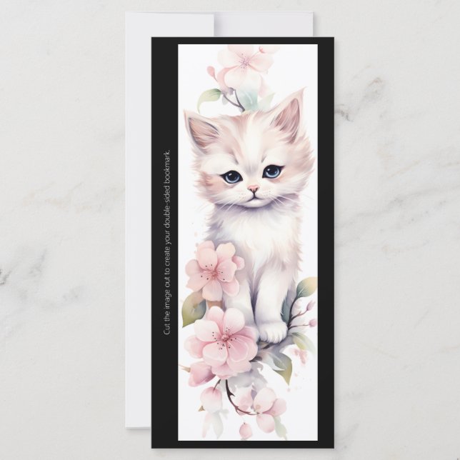 Create Your Own Cherry Blossoms Cat Bookmark Card (Anverso)