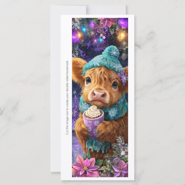 Create Your Own Cozy Highland Cow Bookmark Card (Anverso)