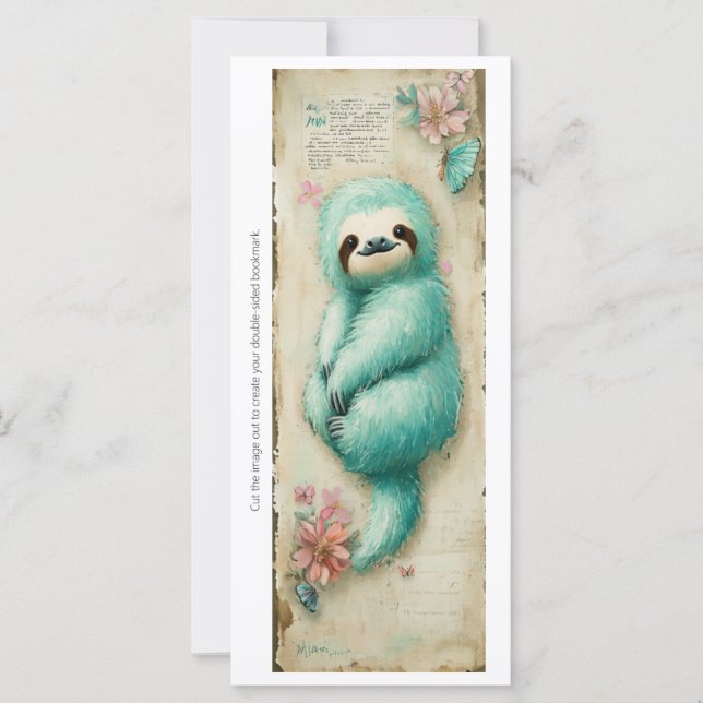Create Your Own Cuddly Teal Sloth Bookmark Card (Anverso)