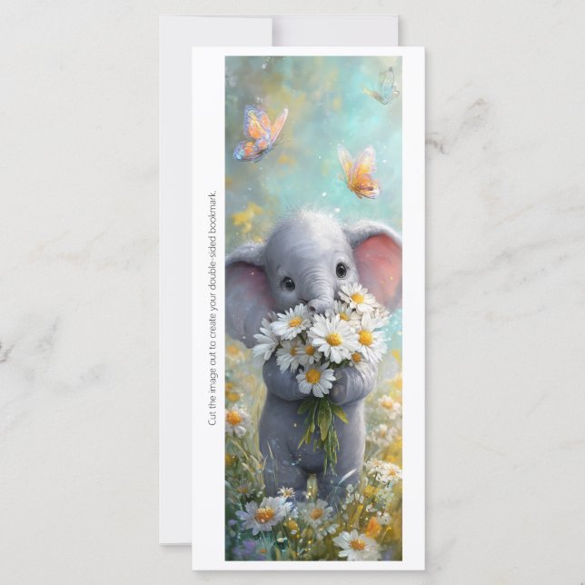 Create Your Own Cute Daisy Elephant Bookmark Card (Anverso)