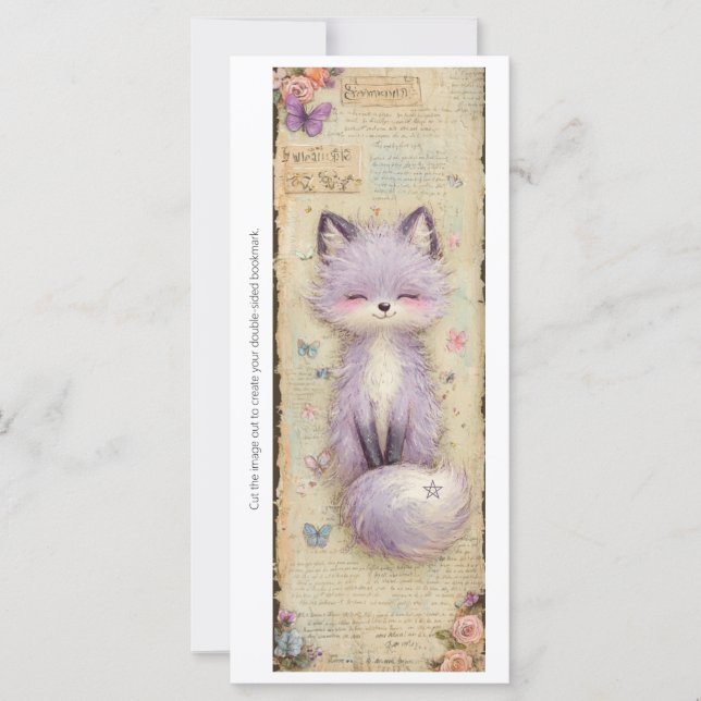 Create Your Own Cute Purple Fox Bookmark Card (Anverso)