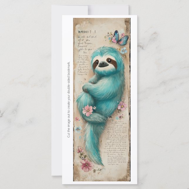 Create Your Own Cute Teal Sloth Bookmark Card (Anverso)