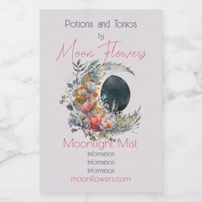 Create Your Own Dark & Light Floral Crescent Moon (Etiqueta única)