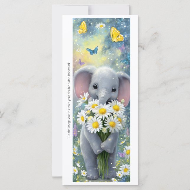 Create Your Own Elephant Daisies Bookmark Card (Anverso)