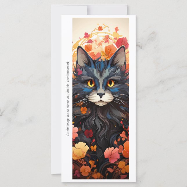 Create Your Own Floral Black Cat Bookmark Card (Anverso)