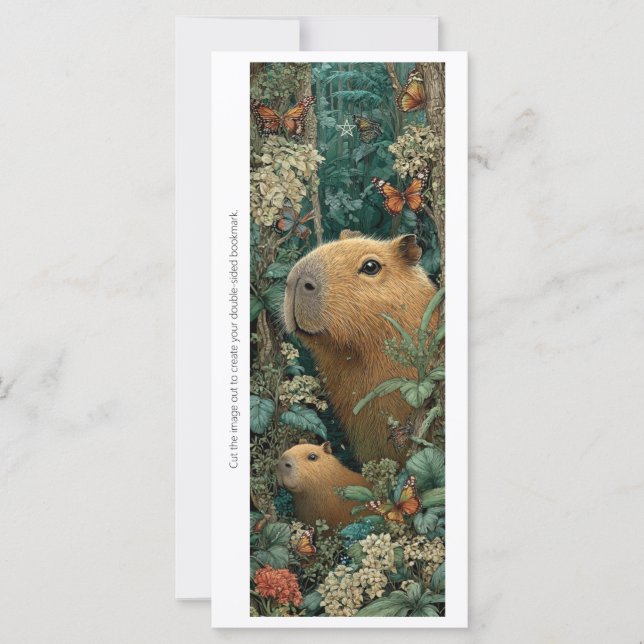 Create Your Own Floral Capybaras Bookmark Card (Anverso)