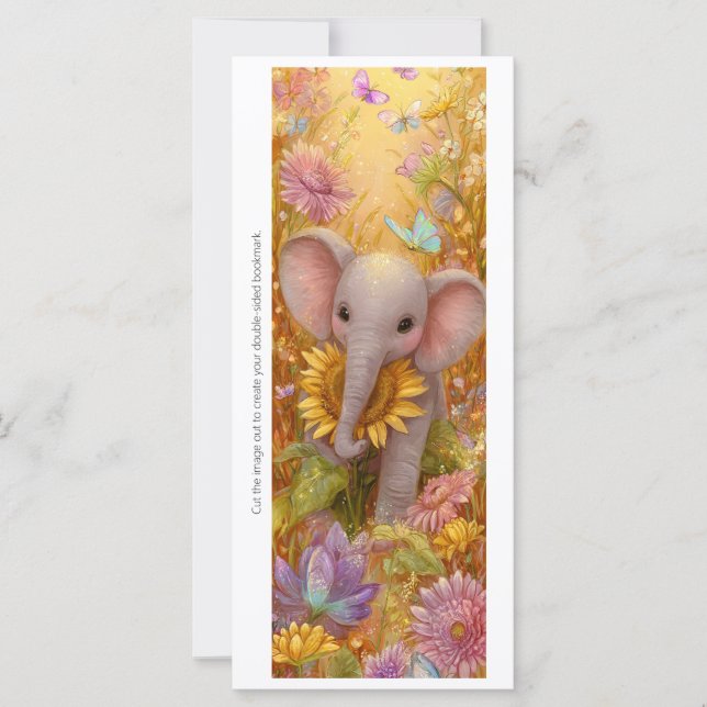 Create Your Own Floral Elephant Bookmark Card (Anverso)