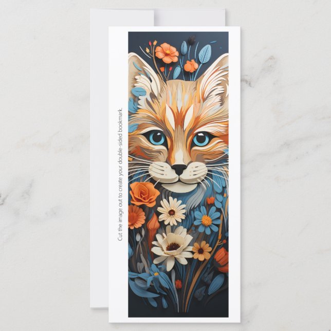 Create Your Own Floral Ginger Cat Bookmark Card (Anverso)