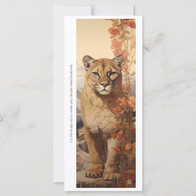 Create Your Own Floral Mountain Lion Bookmark Card (Anverso)