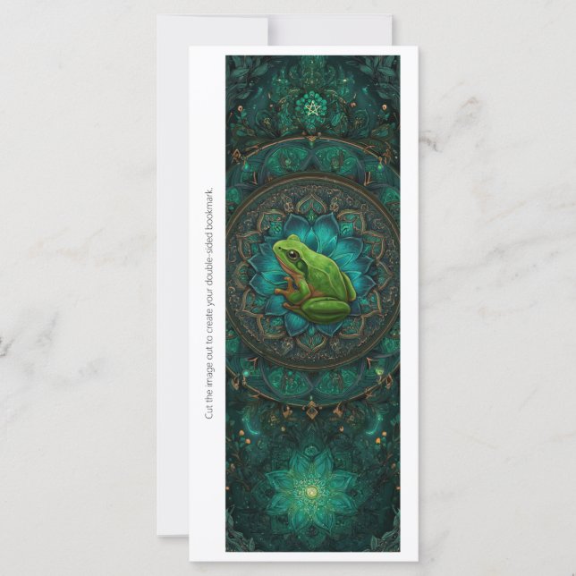 Create Your Own Green Frog Mandala Bookmark Card (Anverso)