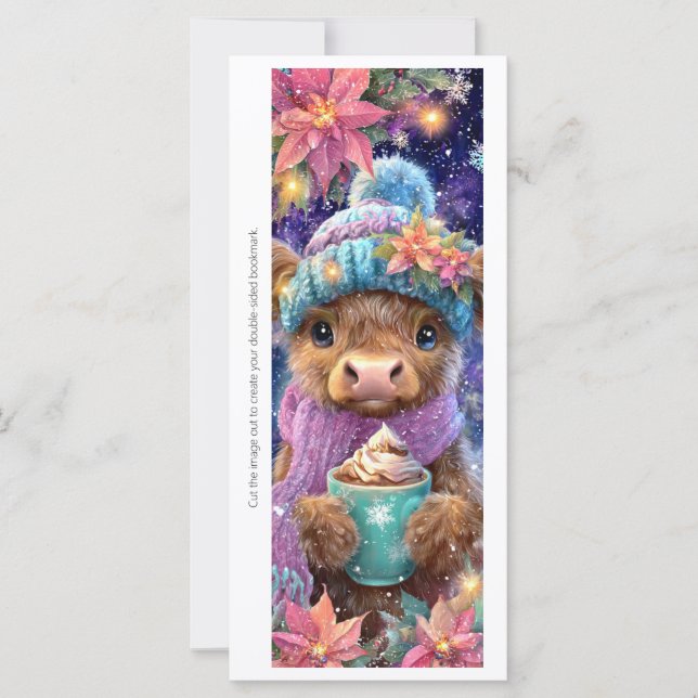 Create Your Own Highland Cow Cocoa Bookmark Card (Anverso)