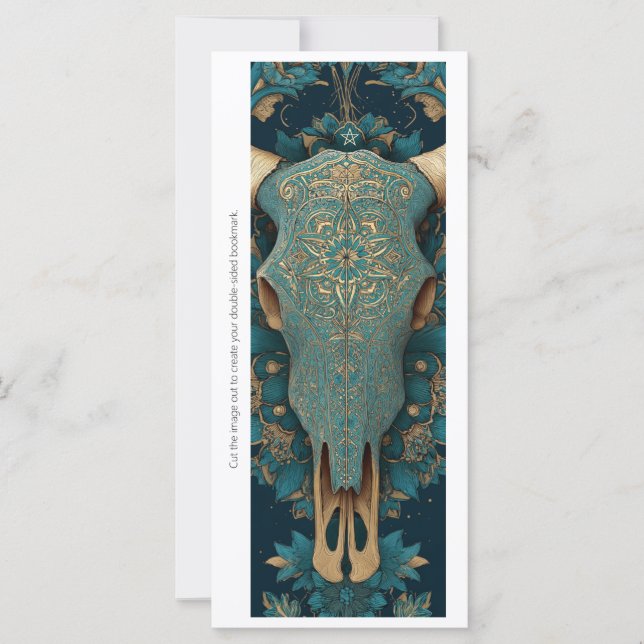 Create Your Own Horned Skull Mandala Bookmark Card (Anverso)