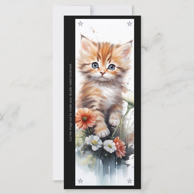 Create Your Own Orange Kitten Daisy Bookmark Card (Anverso)