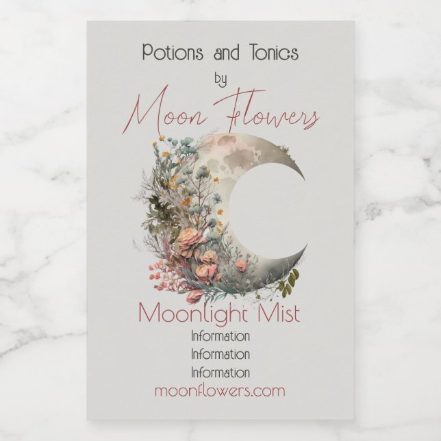 Create Your Own Peach Roses Floral Crescent Moon (Etiqueta única)