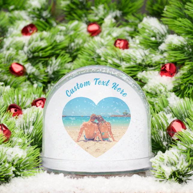 Create Your Own Photo Heart Snow Globe Custom Text (Navidad)