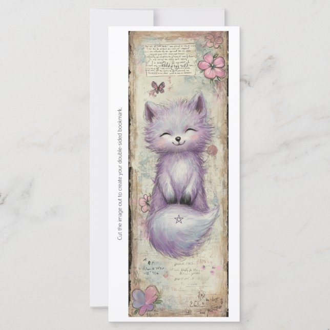 Create Your Own Purple Fox Floral Bookmark Card (Anverso)