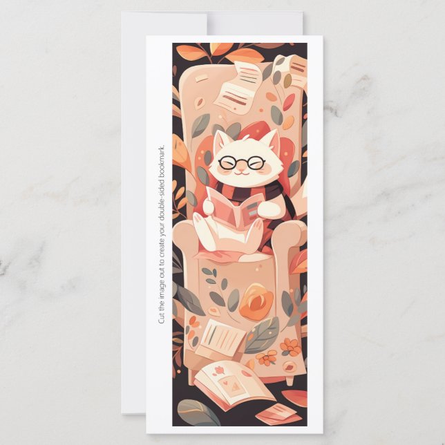 Create Your Own Reading White Cat Bookmark Card (Anverso)