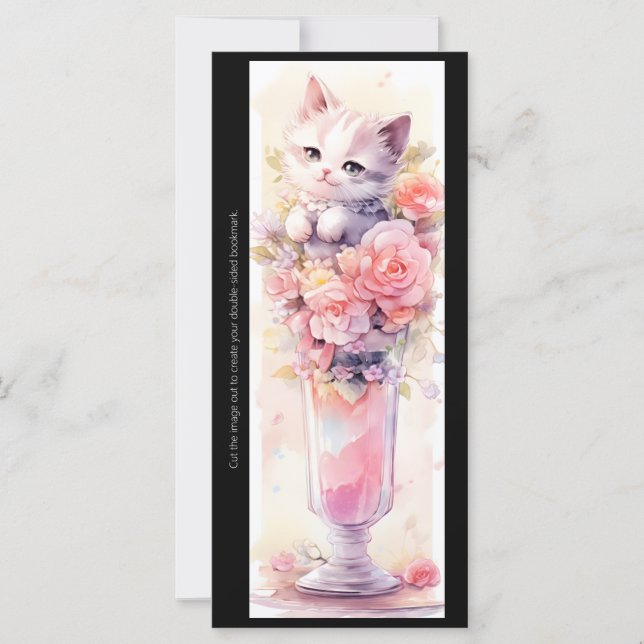 Create Your Own Rose Parfait Kitten Bookmark Card (Anverso)