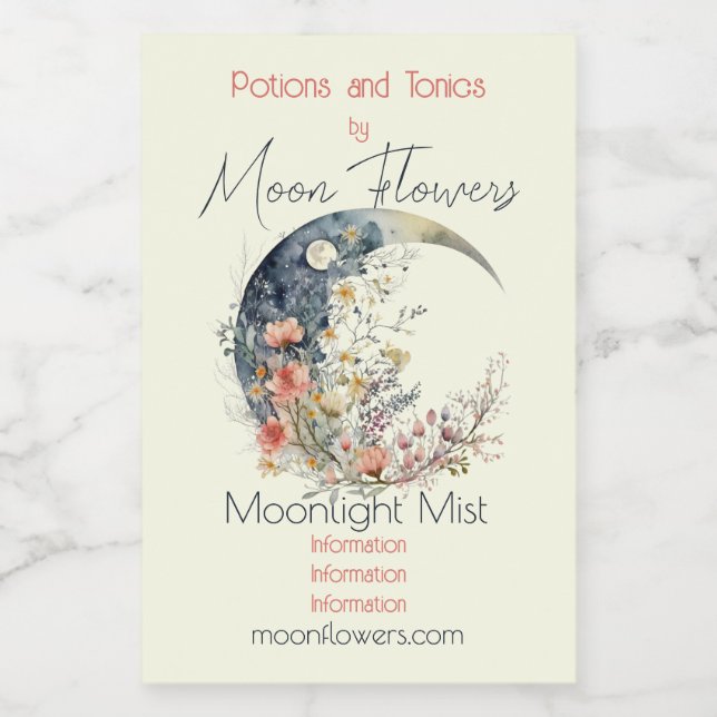Create Your Own Spring Meadow Floral Crescent Moon (Etiqueta única)