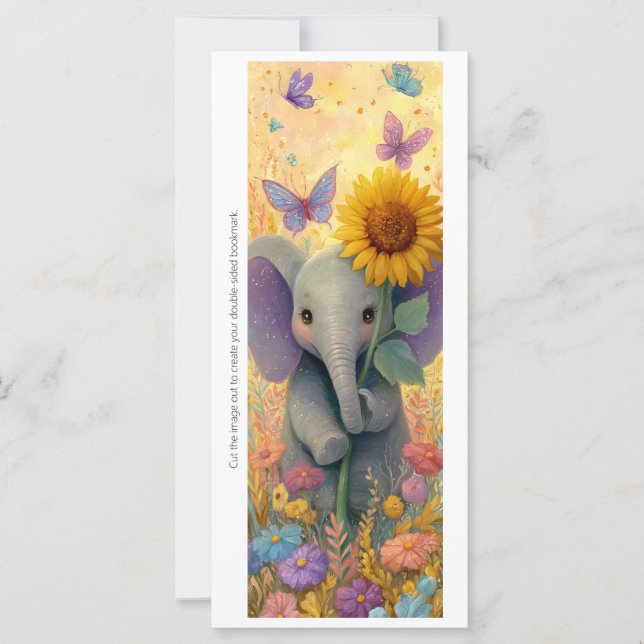 Create Your Own Sunflower Elephant Bookmark Card (Anverso)