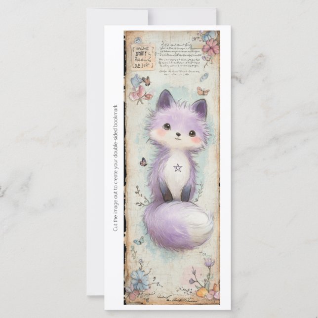 Create Your Own Sweet Purple Fox Bookmark Card (Anverso)