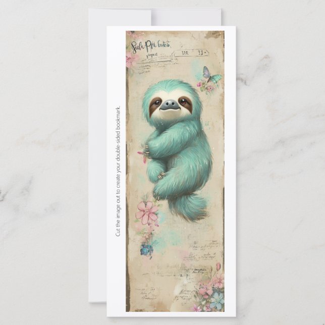 Create Your Own Sweet Teal Sloth Bookmark Card (Anverso)