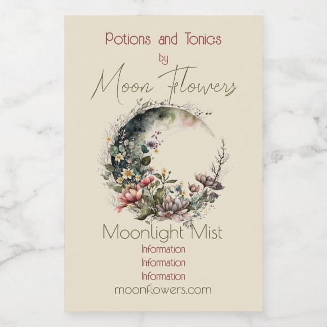 Create Your Own Tea Roses Floral Crescent Moon (Etiqueta única)