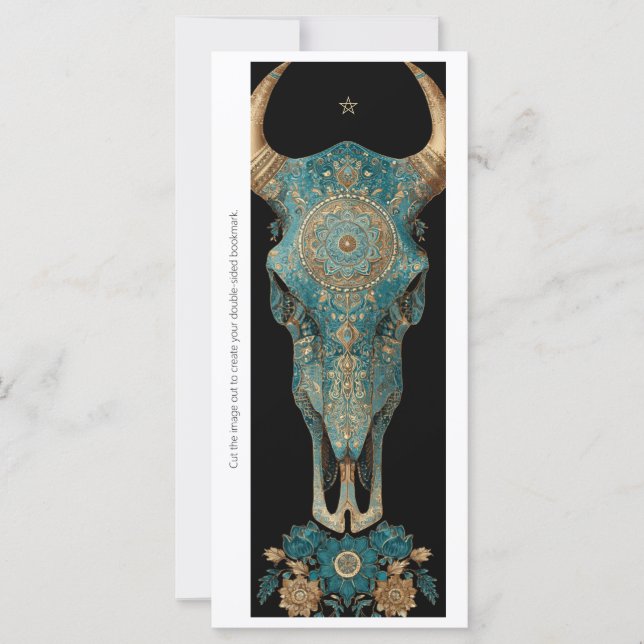 Create Your Own Teal Horned Skull Bookmark Card (Anverso)