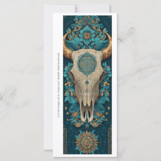 Create Your Own Tribal Horned Skull Bookmark Card (Anverso)