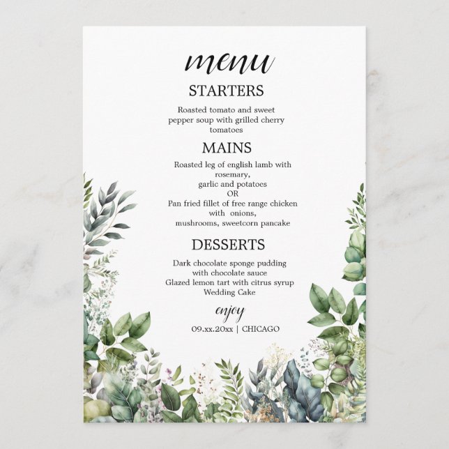 Create Your Own wedding eucalyptus Flat Menu (Anverso)