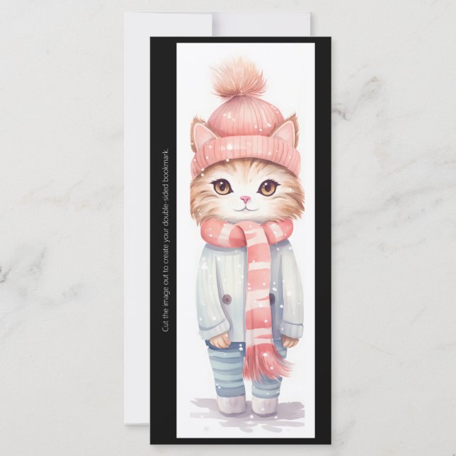 Create Your Own Winter Kitten Bookmark Card (Anverso)