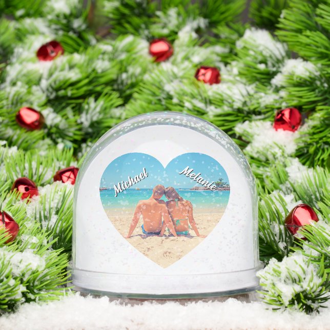 Create Your Photo Heart Snow Globe Gift with Names (Navidad)