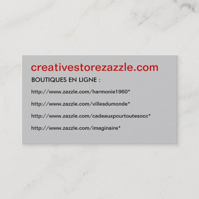 Creativestorezazzle de la tarjeta de visita - (Anverso)