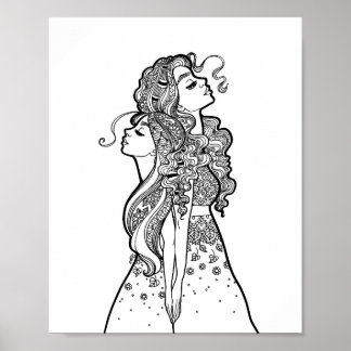 Crecer juntos - Retrato de arte de la Línea de Hij