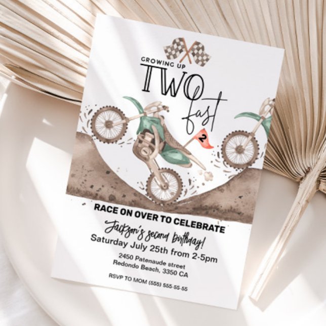 Creciendo demasiado rápido Invitación de cumpleaño (Dirt bike birthday invitaiton, Growing up Two fast, second birthday invite, 2nd birthday)