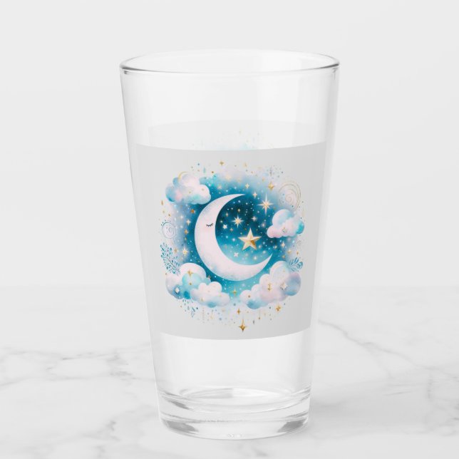 Creciente Lunar Celeste Azul y Blanco Boho Moderno (Anverso)
