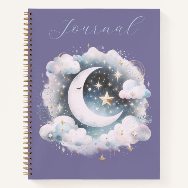 Creciente Lunar Celeste Azul y Blanco Diario Boho (Anverso)