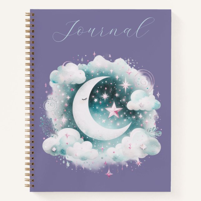 Creciente Lunar Celeste Azul y Blanco Diario Boho (Anverso)