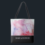 Cree su propio bolso pintado a mano del boda de la<br><div class="desc">Salpicadura pintada a mano moderna de la acuarela, rojo, rosa, colores azules. Cree su propia parte posterior que se casa. En su propio texto en el frente del bolso tenga gusto, la criada del honor, madre de la novia y usted puede añadir el nombre personal en la parte posterior. ....</div>