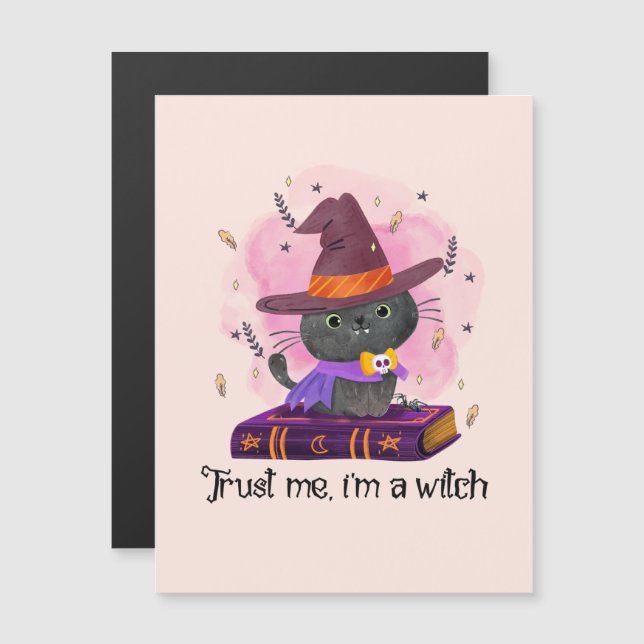 Créeme, soy una bruja - un gato brujo en el libro  (Anverso/Reverso)