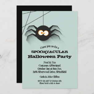 Creepy Black Spider Halloween Party Invitaciones