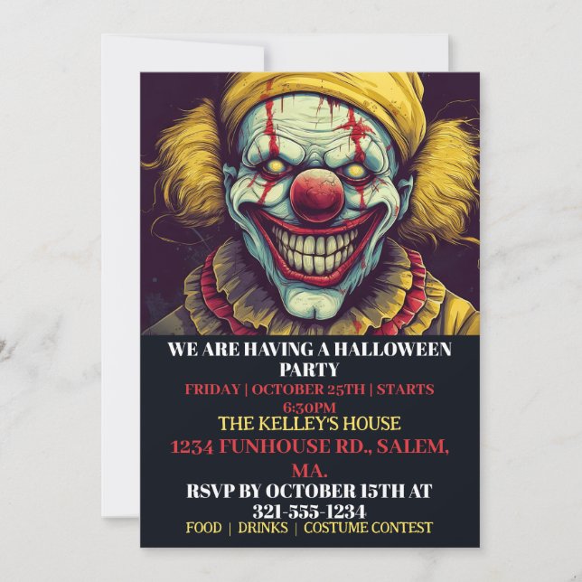 Creepy Clown Happy Halloween Party Invitaciones (Anverso)