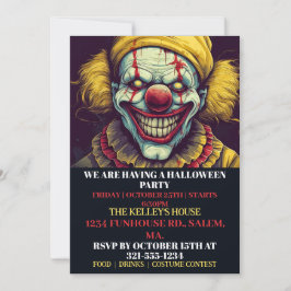 Creepy Clown Happy Halloween Party Invitaciones