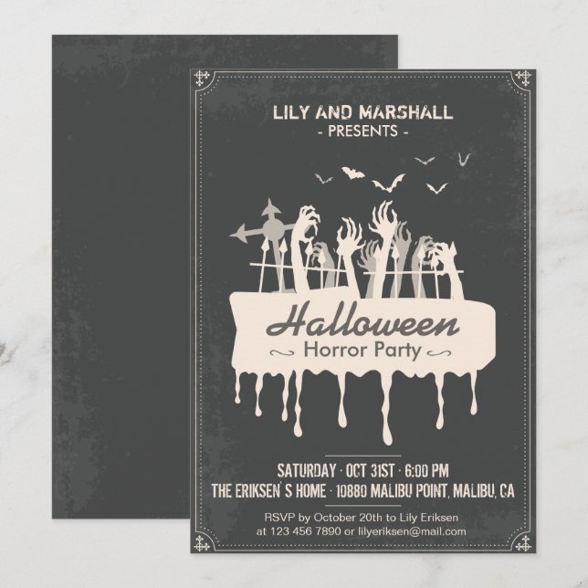 Creepy Halloween Horror Party Invitación (Anverso / Reverso)